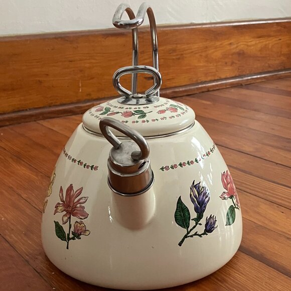 3 QT Enamel Steel Tea Kettle Tea Pot VINTAGE FLORAL GARDEN Made in Thailand - Picture 3 of 11